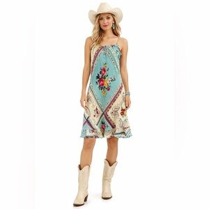 American Angel Boho Western Floral Scarf Print Rayon Slip Dress Festival Cowgirl